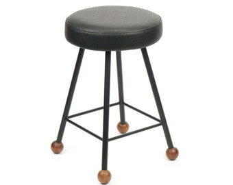 Stool, Backless, Metal, Leatherette Upholstered, Wood, Kitchen, Counter, Modern, Chair, Industrial, Island, Black, Round, Set of Stools