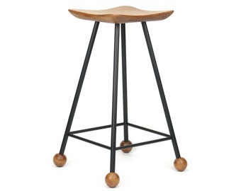 Bar Stool Counter Height, Backless, Metal, Wooden, Modern, Chair, Industrial, Island, Black, Kitchen, Round, Curvy Stool, Set of Stools