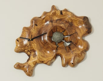 Wall Clock Oversized Unique Wood, Large, Olive Wood, Unusual, Luxury, Decorative, Big, Huge, Living Room, Natural Stone