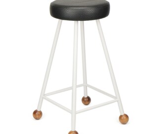 Stool, Backless, Leatherette Upholstered, Metal, Wooden, Modern, Chair, Industrial, Island, Kitchen, Counter, White, Round, Set of Stools