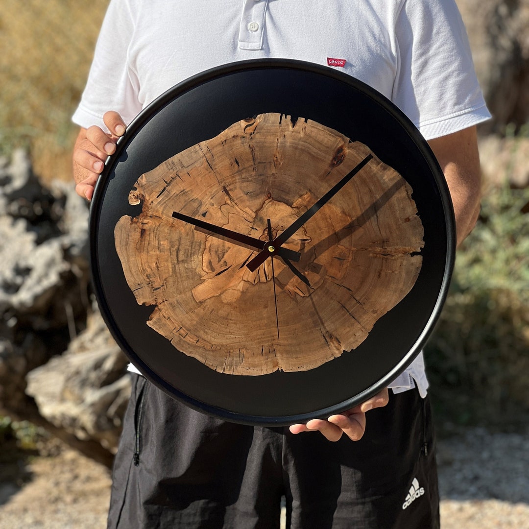 Curved Wall Clock 20 Inch 50cm Round Unique Modern Wooden Black Epoxy ...