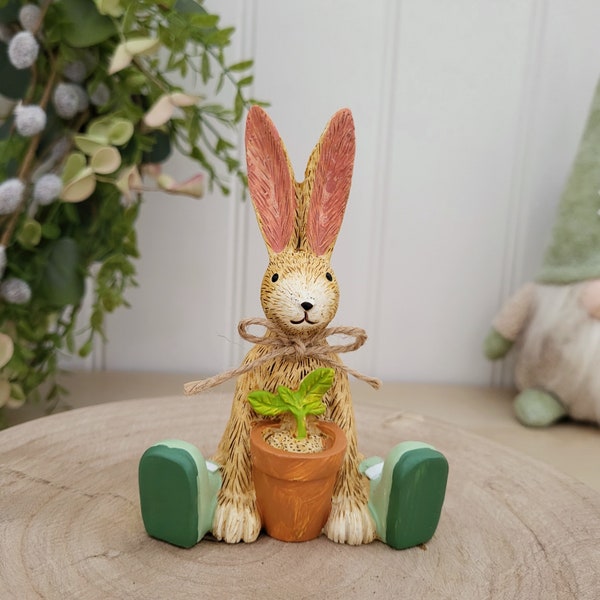 Rabbit Ornament Holding Plant Pot Rabbit Figurine Spring Decor House Ornaments Gardening Gift