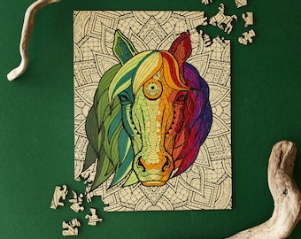 PIECEZZ Wooden Horse Puzzle - Unique Gift, Wooden Jigsaw Puzzles, Majestic Animal Puzzle, Family Gift 250 pcs. Mother's Day Gift Idea!