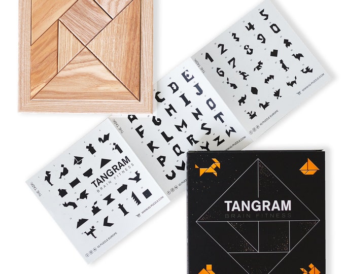 Wooden Tangram Puzzle Set - Geometric Brain Teaser for Kids, IQ games, STEM, Montessori, Spatial Thinking,