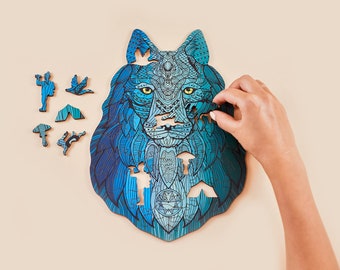 WOLF WOODEN PUZZLE - Shaped Puzzle, Animal Shaped Pieces, Made in Europe, Animal Puzzle, Wooden Jigsaw Puzzles, Mother's Day Gift Idea!