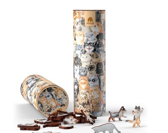 Unique Art Wooden Puzzle 250 pieces - Cat Party - High quality Puzzle for Adults and Kids, Cat Lover Puzzle, Christmas Gift Idea!