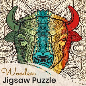 Unique Puzzle Pocket size 40 pcs  - Bison -  for adults and kids! Size 4.3 x 3.5 inch, Party favor, Stocking stuffer idea, Small gift idea