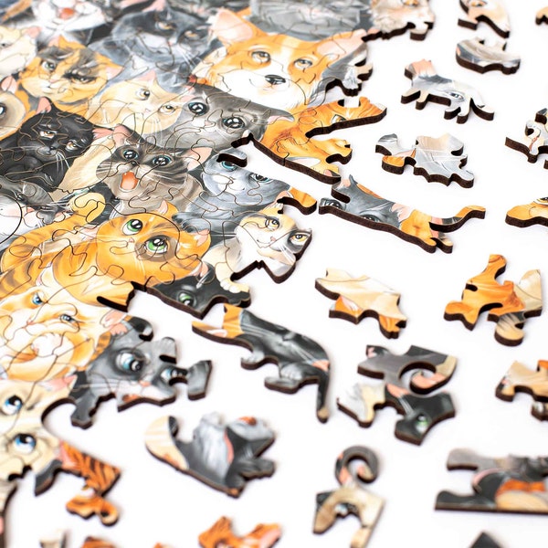 Unique Art Wooden Puzzle 250 pieces - Cat Party - High quality Puzzle for Adults and Kids, Cat Lover Puzzle, Mother's Day Gift Idea!