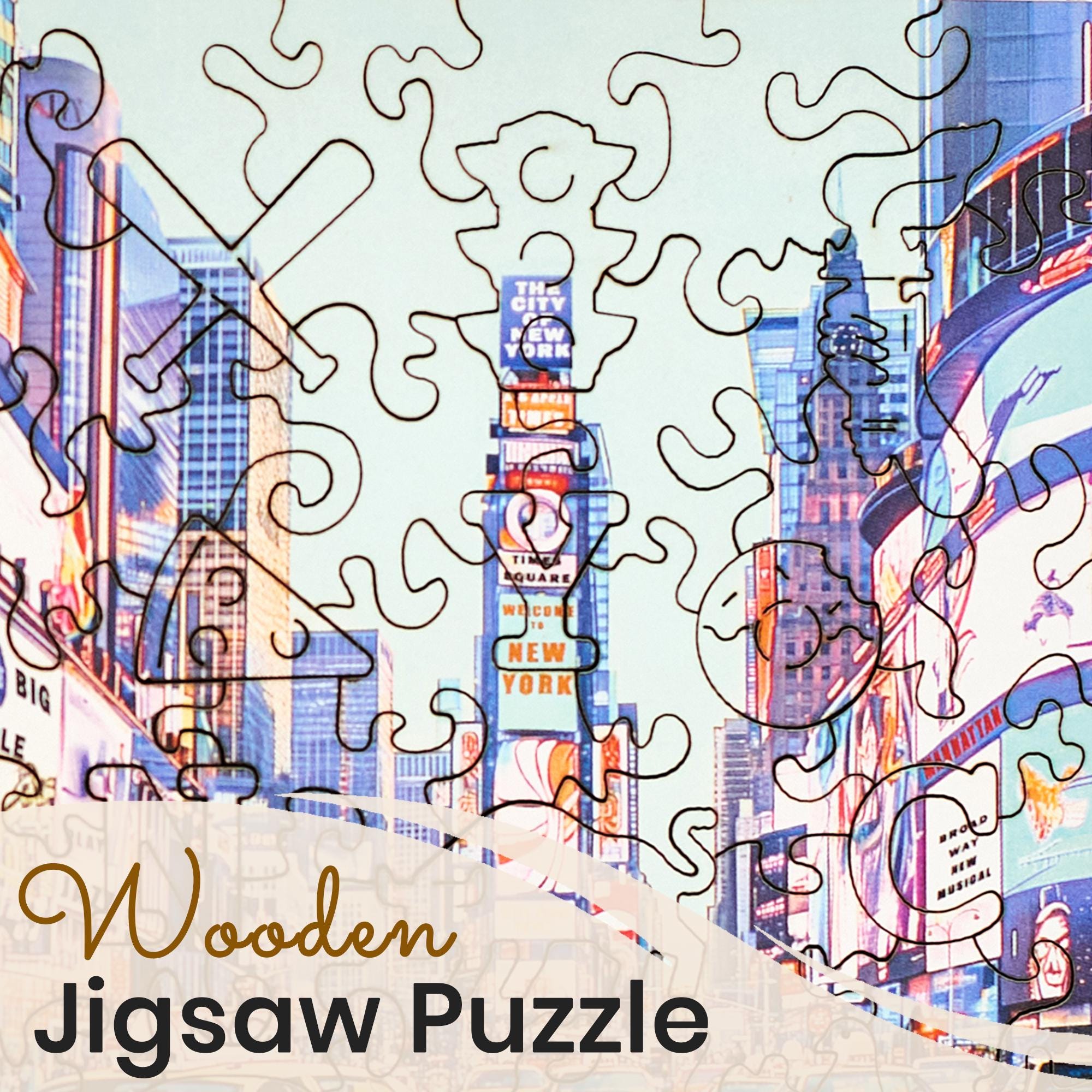 1000 Piece Times Square NYC Jigsaw Puzzle - 29.5x19.6 Inch New York City Night Scene Wooden Puzzle