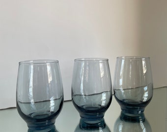 Vintage Libbey Blue Tempo Roly Poly Juice Glasses