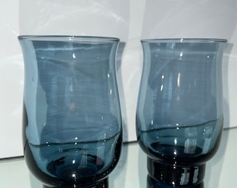 Vintage Blue Tulip Smoked Libbey Glasses SET OF FOUR - Retro Barware