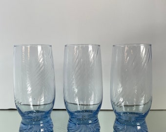 Vintage Retro Libbey Frosty Blue Swirl Water Glasses Tall Drinking Glasses, juego de tres - RETRO BARWARE