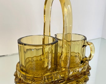 Vintage Amber Glass Cream and Sugar Caddy - COCINA RETRO