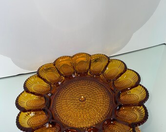 Vintage 1960s Amber Indiana Glass Egg Plate, Serving Tray