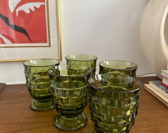 Vintage Mid Century Whitehall Stacked Cubes Vasos de jugo verde de aguacate - Juego de 6