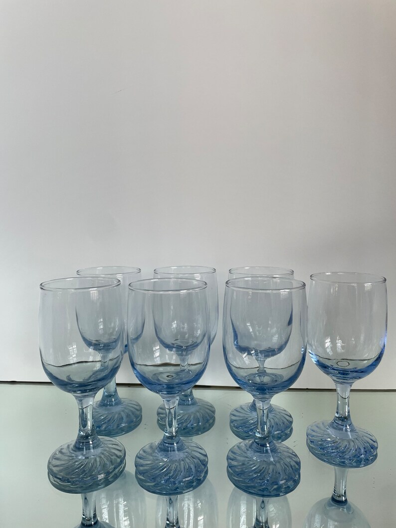Vintage Libbey Frosty Blue Swirl Stem Wine Glasses RETRO BARWARE Etsy
