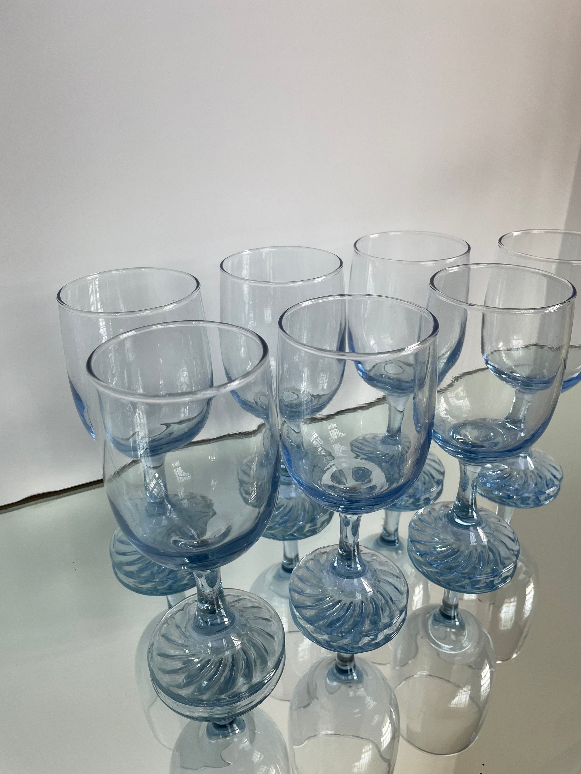 Vintage Libbey Frosty Blue Swirl Stem Wine Glasses RETRO BARWARE Etsy