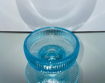 Vintage Aqua Blue Ribbed Portavelas