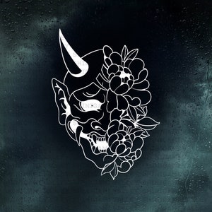 Oni Hanya Mask (Japanese Mask) Transfer Car Vinyl Decal - Mirrored version