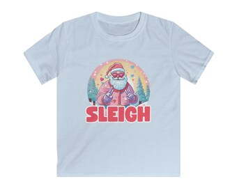 Preppy Santa Sleigh barn-T-shirt, pastellfärgad jultröja, mjuk bomull