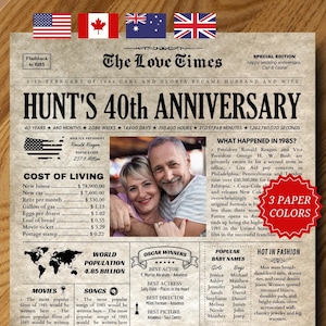 両親への40周年記念ギフト、1985年に結婚した結婚新聞、40周年記念パーティー、カップルへの結婚40周年記念ギフト