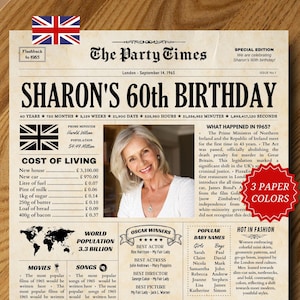 60. Geburtstag Geschenke für Frauen, 1965 Zeitung Fun Facts, Ehemann 60. Geburtstagskarte, Geschenk für Männer, 60. Geburtstag Dekor, 1965 in UK