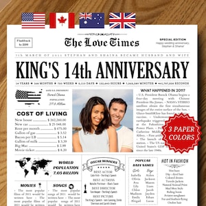 Regalo per il 14° anniversario di matrimonio, 14° anniversario, regalo di anniversario in avorio per lei o per lui, giornale di nozze sposato nel 2011, regali per coppie