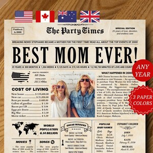 Periódico del Día de la Madre, Tarjeta Imprimible del Día de la Madre, Regalo Personalizado para Mamá, Regalo Único para Suegra, Regalo para Mamá Primeriza, Descarga Digital