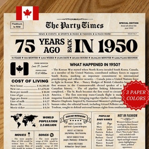 1950 CANADA, cadeau 75e verjaardag, 75e verjaardag krantenposter, 75 jaar geleden terug in 1950 teken, 75e verjaardagskaart DIGITALE DOWNLOAD