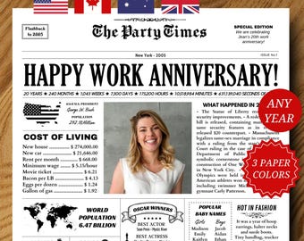 Work Anniversary Newspaper Sign, Personalized Gift for Employees, 25 Year Work Anniversary Gift, 30 Year Works Gift, Staff Appreciation Gift