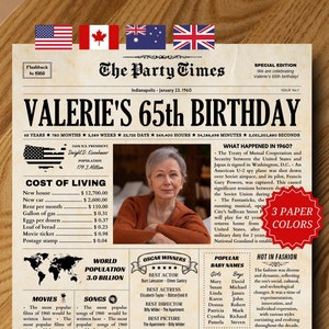 Presente de 65º aniversário para homens ou mulheres, cartaz de jornal de 1960 para impressão, jornal de 65º aniversário, destaques de 1960, curiosidades de 1960