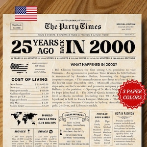 Cartel de periódico para el 25.º cumpleaños, póster de 2000, regalo para el 25.º cumpleaños, póster para el 25.º cumpleaños con DESCARGA INSTANTÁNEA, decoraciones para el 25.º cumpleaños