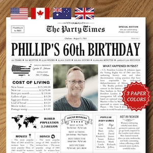 60th Birthday Newspaper, Personalized 60th Birthday Gift for Men or Women, Back in 1965 Poster, The Year You Were Born, 1965 Highlights USA
