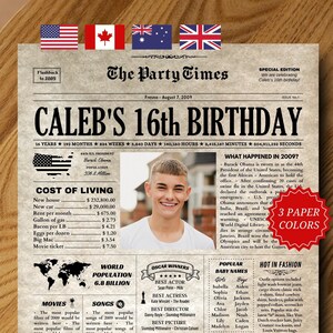 Sweet 16 Geburtstag Zeitung, 16.Geburtstag Geschenk für Mädchen oder Jungen, vor 16 Jahren Zurück in 2009, Geburtstagskarte zum 16
