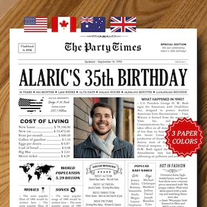 35th Birthday Gift, 1990 Newspaper, 35th Birthday Newspaper Poster, Birthday Decorations for Women or Men, 35 Years Ago Back in 1990