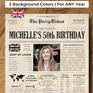 50th Birthday Newspaper UK, 50th Birthday Gift for Women or Men, Back in 1975 Poster, 50th Birthday Party Decor, What Happened in 1975 in UK
