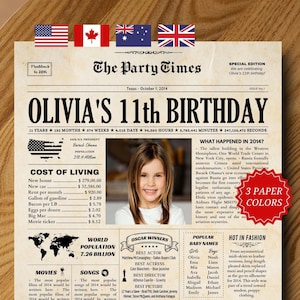 11e verjaardag cadeau-idee voor meisje of jongen, 11e verjaardag krant poster bord, 11 jaar geleden terug in 2014, 11e verjaardag decoraties AFDRUKBAAR