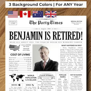 Retirement Gift for Men or Women, Custom Retirement Newspaper Poster, Work Anniversary Gift, Retirement Decoration, Retirement Card ANY YEAR
