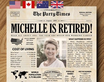 Retirement Gift for Women or Men, Unique Retirement Newspaper Poster, Work Anniversary Gift, Retirement Party Decorations, ANY YEAR
