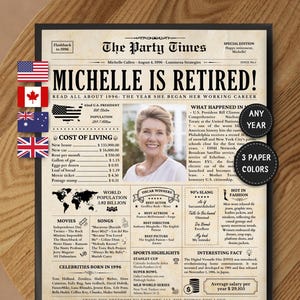 Retirement Gift for Women or Men, Unique Retirement Newspaper Poster, Work Anniversary Gift, Retirement Party Decorations, ANY YEAR