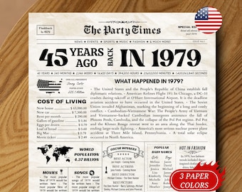 1979 Newspaper Poster Sign, 45th Birthday Gift, What Happened in 1979, 45 Years Ago Back in 1979 Poster, 45th Birthday Decorations PRINTABLE