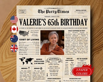 65th Birthday Gift for Men or Women, 1959 Newspaper Poster Sign PRINTABLE,  65th Birthday Newspaper, Back in 1959 Hgihlights, 1959 Fun Facts