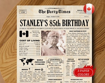 1939 CANADA Newspaper Poster, 85th Birthday Newspaper Sign, Personalized 85th Birthday Gift for Men or Women, 85th Birthday Decorations