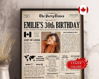 30th Birthday Gift for Him or Her, 30th Birthday Newspaper, 1994 in CANADA, 30th Birthday Decorations, 1994 Birthday Poster, Birthday Cards