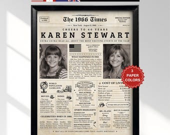 60th Birthday Newspaper Print | 60 Years Old Gift for Her or Him | 1966 Poster
