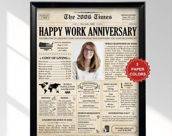 Work Anniversary Newspaper Gift | Personalized Staff Appreciation Poster | Years of Service | ANY YEAR