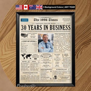 Business Anniversary Newspaper | Company Anniversary Gift for Boss | Years in Business Card | Work Anniversary Gift | ANY YEAR image 1