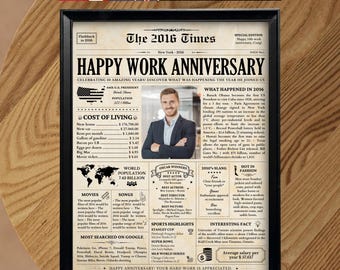 Work Anniversary Gift | Custom Newspaper Poster for Employees | Years Of Service Card | ANY YEAR