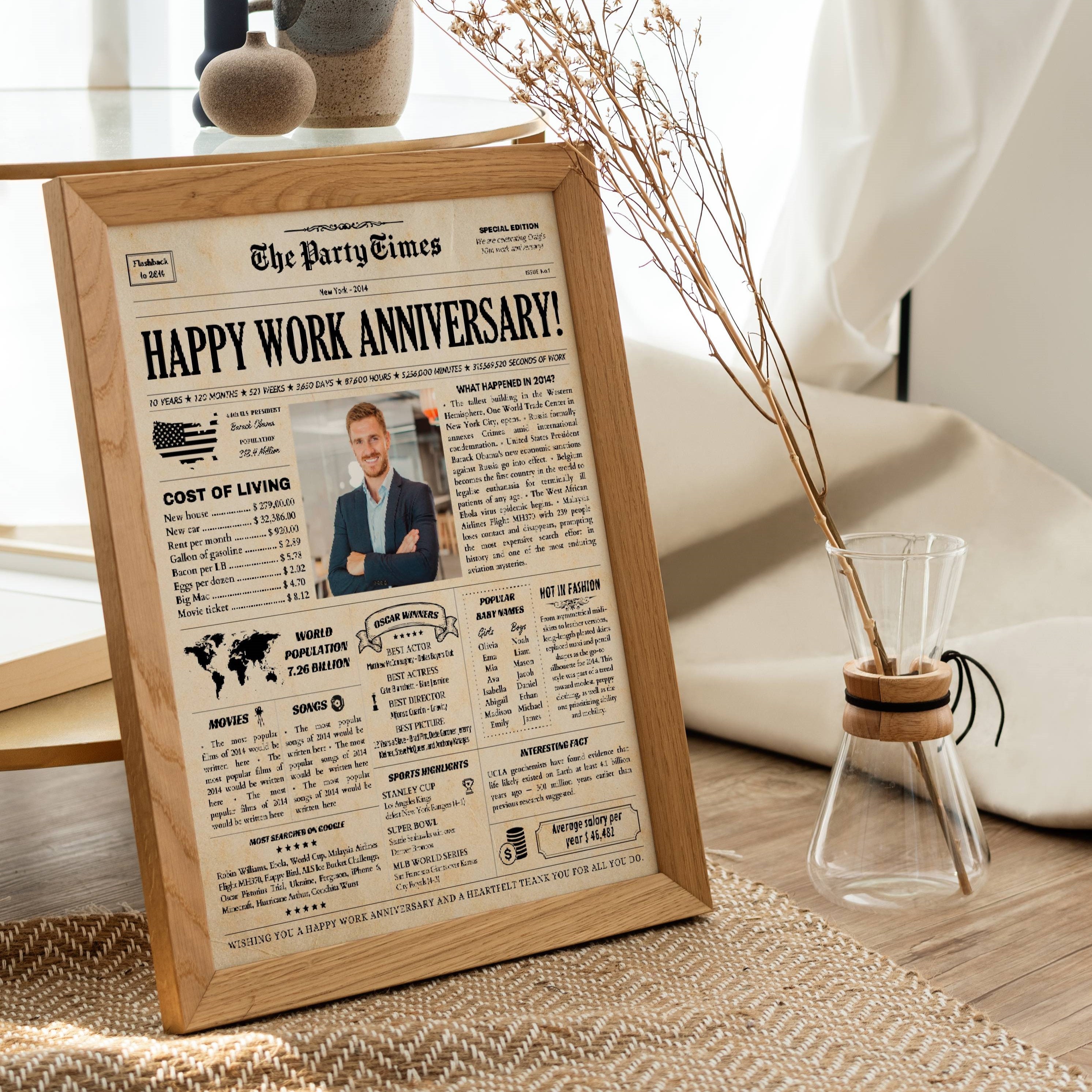 Work Anniversary Gift Personalized Gift for Employees 10 Etsy UK