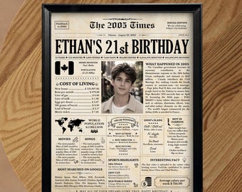 21st Birthday Gift for Him or Her | 2005 Birthday Newspaper CANADA | Printable and Digital